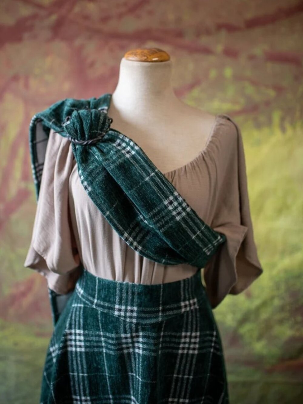 CostureroReal Outlander Inspired Tartan Plaid Scarf Wrap in Burgundy & Charcoal